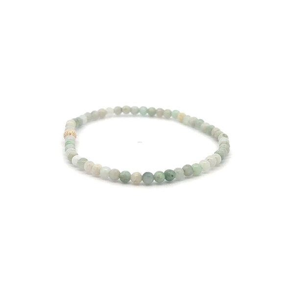 Burmese Jade Mini Beaded Stretch Bracelet with 14K Gold Corrugated Accent Bead - Picture 4 of 7